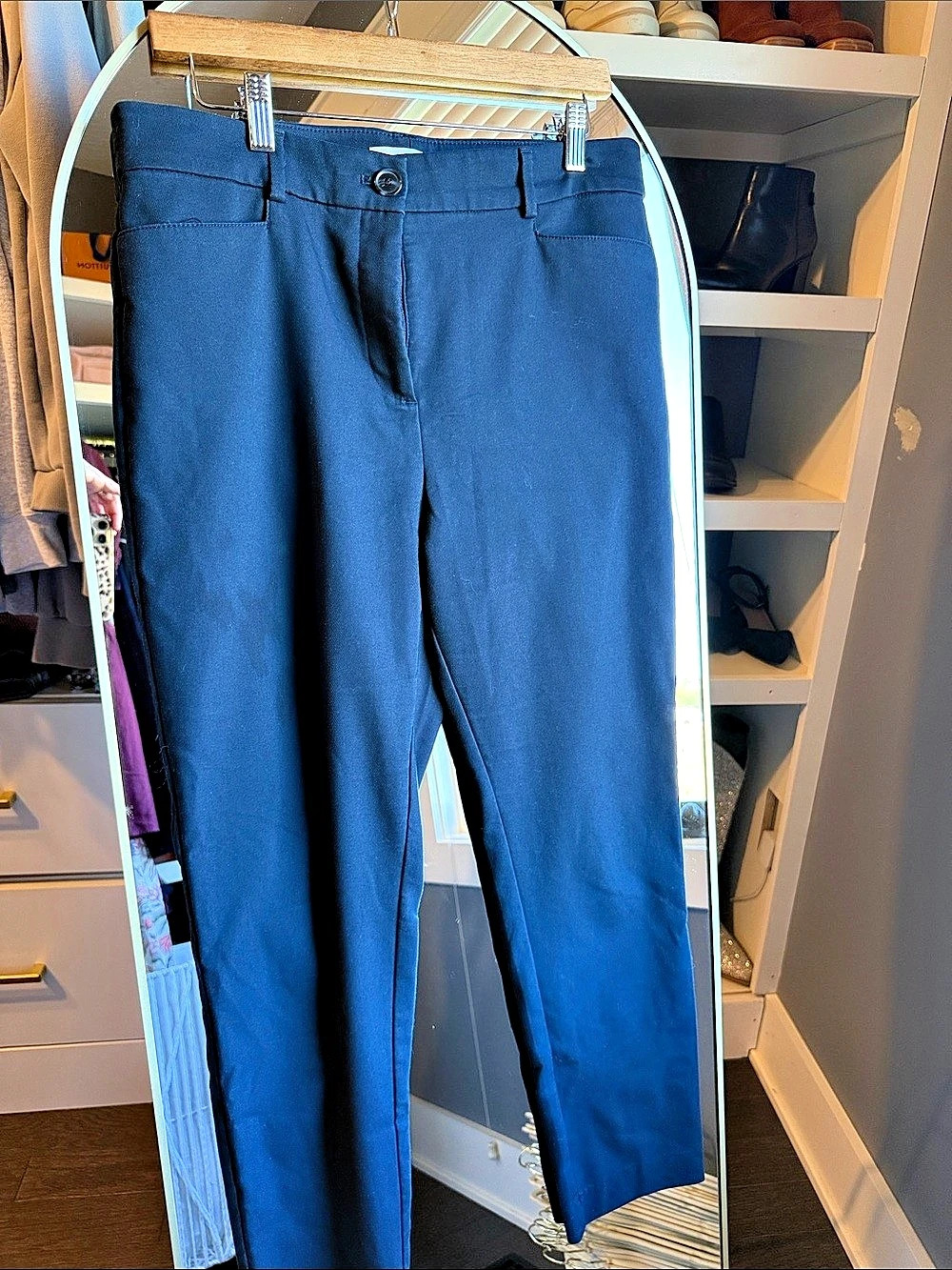 LOFT The Sutton Skinny Curvy Pants Blue Waist 10W